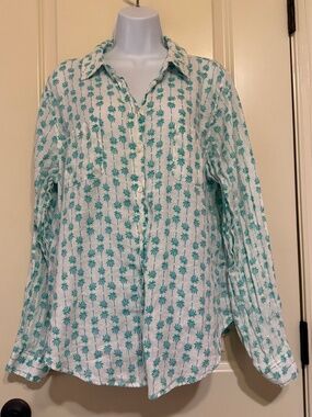 Lilly Pulitzer "Sea View" Linen Button Down Blouse size XL